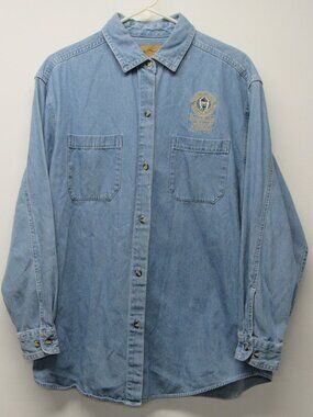 Vtg 90s Thomas Kinkade Painter of Light Lightpost Publishing Chambray Shirt sz L